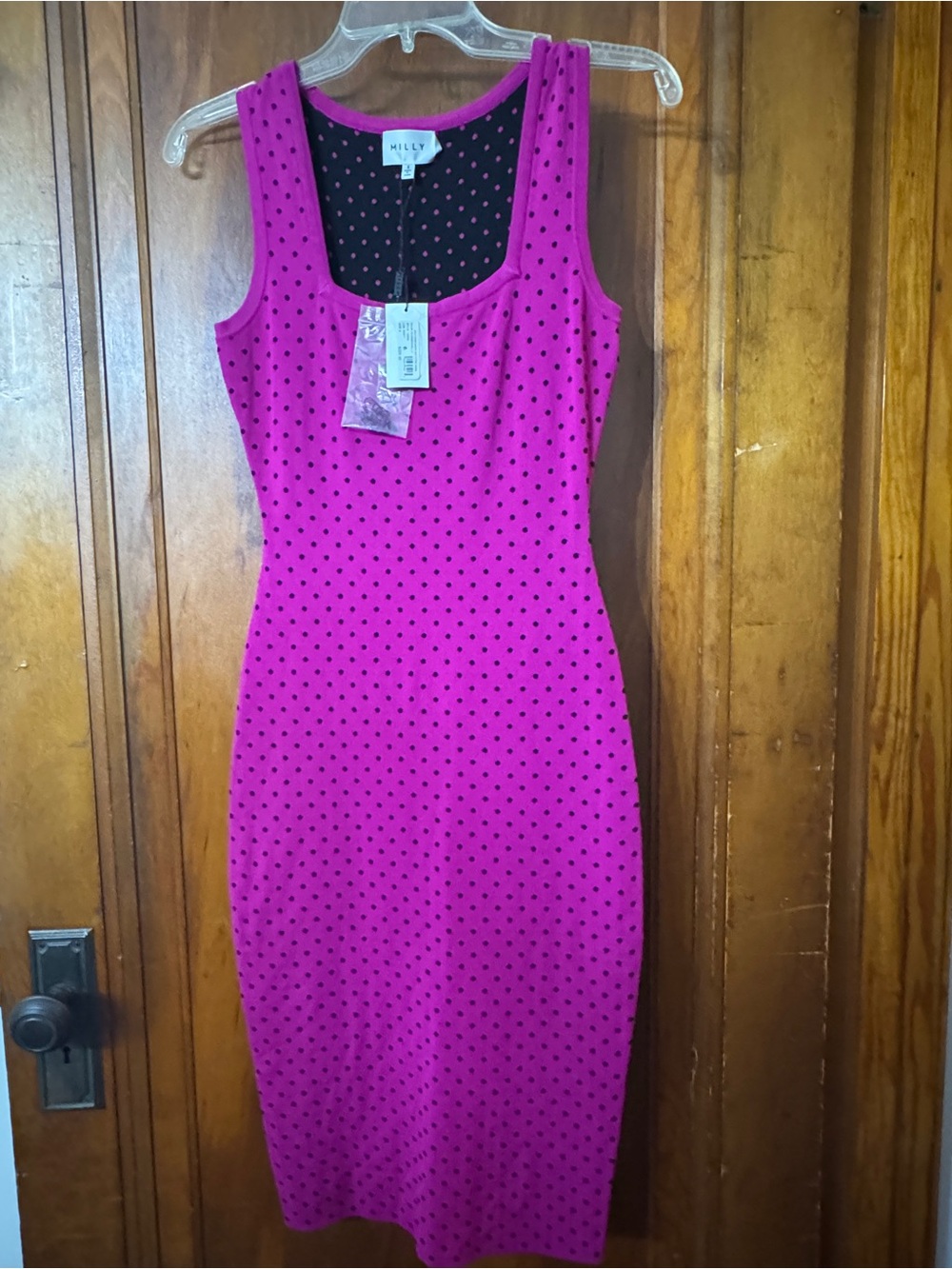 Milly Hot Pink Polka Dot Tank Midi Dress